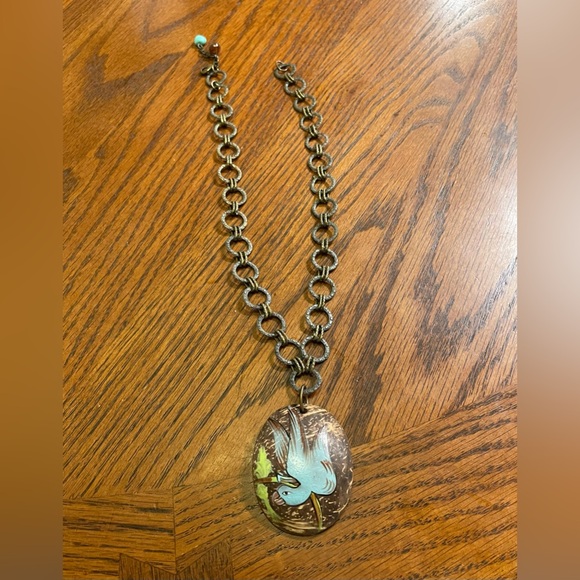 Handpainted Blue Parrot Bird Necklace Handmade Chain - Picture 2 of 11